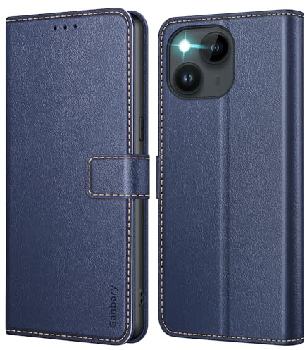 Ganbary Cover Compatibile con iPhone 14 / iPhone 13, Premium Pelle PU Flip Libro Custodia per iPhone 14 / iPhone 13 [Protezione Completa] [Slot per Scheda] [Funzione di Supporto], Blu