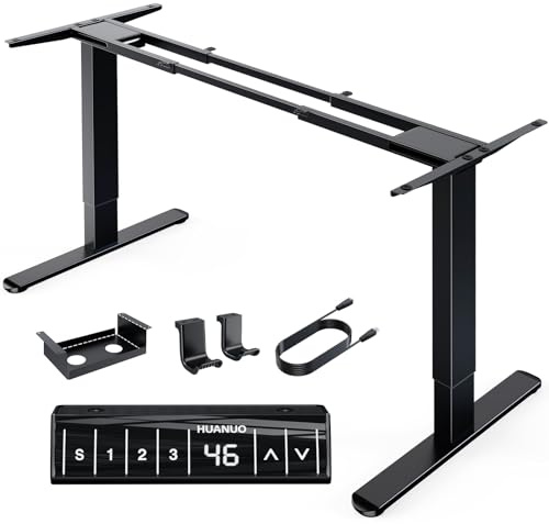HUANUO Electric Standing Desks Frame with 265 lbs Dual Motor,Thick T-Shaped Desk Legs Made of Automotive Grade Steel,for Max 90″x31.5″ Desktop, Height Adjustable Desk Frame for Home Office, Frame Only