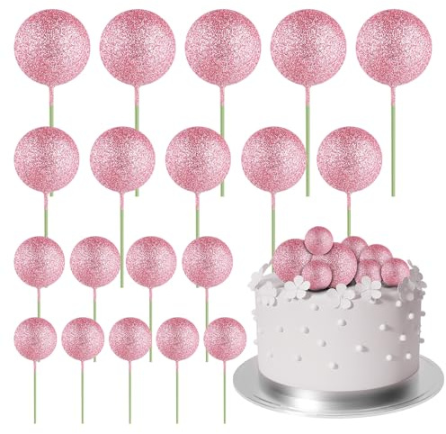 ASTARON 20 Piezas Adornos de Bolas para Pasteles Mini Globos Adornos para Pasteles Bolas Selecciones para Pasteles para Decoraciones de Pasteles de Cumpleaños y Bodas (Purpurina rosa)