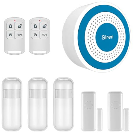 Sistema de Alarma WiFi Inteligente para el Hogar 120 dB con Sensor de Puerta, Detector de Movimiento, Control Remoto y Notificaciones por App – Sistema Antirrobo para Casa, Garaje (Kit de 8 Piezas)