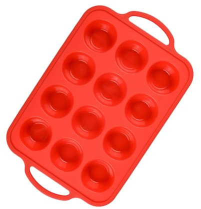 Volumoon Stampi in Silicone per Pasticceria, Stampo per Cupcake e Muffin per 12, Teglia da Forno Antiaderente per Budini, Brownies, Mini Dolci (Rosso)