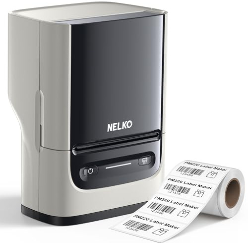 Nelko Etikettendrucker mit 1 Etiketten, Bluetooth PM220 beschriftungsgerät selbstklebend, 2 Zoll Thermo etikettiergerät Aufkleber Kompatibel mit iOS und Android für Einzelhandel, Büro（Beige）