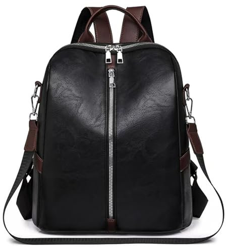 JSNOM Damen Rucksack Elegante Leder: Rucksack Damen Casual Wasserdichte Kleine Daypack für Universität Schule Arbeit Einkaufen für Frauen (Schwarz) (Schwarz)