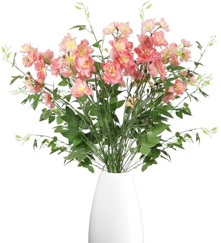 INSUNSIX Pink Delphinium Artificial Flowers, 7PCS Delphiniums Silk Flowers with Clematis Leaves Long Stem Larkspur Flowers Fake Flowers for Tall Vase Wedding Centerpieces Home Decor(Pink)