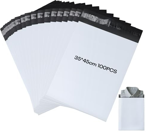 KOMABLEN 100 Pièces Enveloppe Plastique Expedition, 35x45cm Autoadhésive Emballage Colis Vinted, Opaque Imperméable Colis Vinted, Pochette Colis Enveloppe Colis pour Vêtements, Chaussures