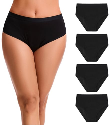 Slip da donna a tenuta stagna, in viscosa di bambù, riutilizzabile, con protezione assorbente a 4 strati, lavabile, antibatterica, 4 pezzi Jacquad Wb Nero, 44