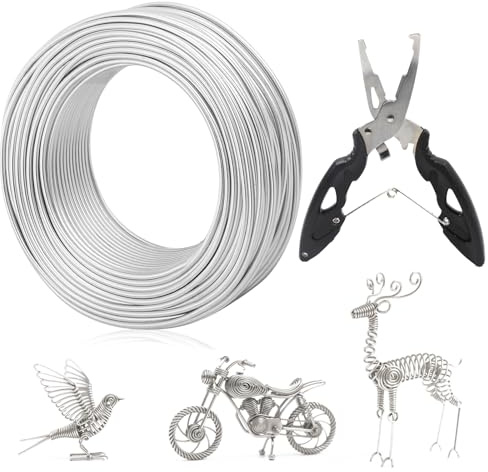 12 Gauge Aluminum Craft Wire - 65 Feet/ 2mm Thick Silver Modelling Metal Wire for Crafts/Flexible Bendable Crafting Wire for DIY Jewelry Making Sculpting Modelling