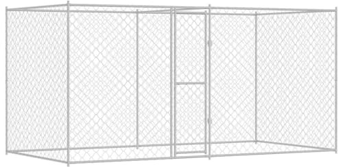 vidaXL Cage pour Chien Argenté 400 x 200 x 200 cm Acier galvanisé, Cage pour Chien Rustique, Durable pour Jardin et terrasse, abri sécurisé pour Animaux, Grande Taille
