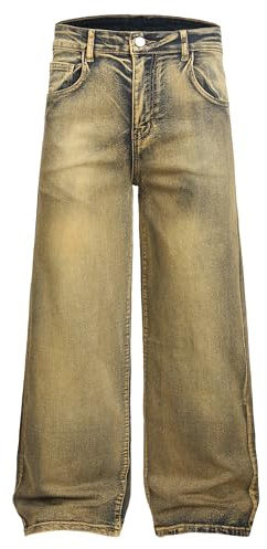 ASTRUXO Men's Wide-Leg Baggy Flex Jeans Relaxed Loose Fit Long Denim Pants