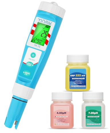 YINMIK Misuratore Digitale di pH e Cloro, Penna per Test di Salinità ORP per Piscine, pH, CL, sale, ORP, EC, TDS per Acqua Potabile, kit per Test Dell'acqua Della Piscina con Soluzione di Calibrazione