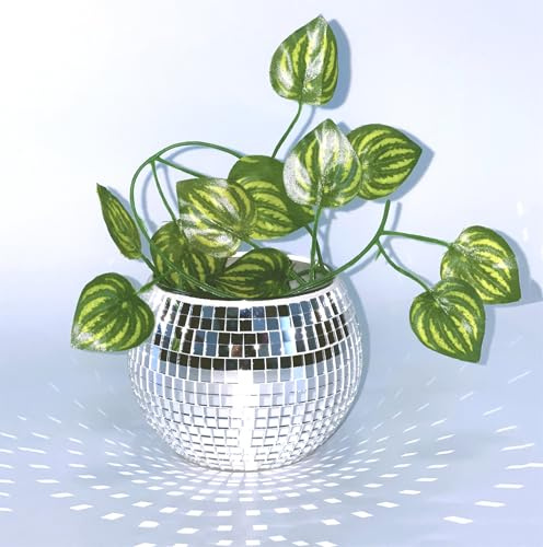 BAOBYAO Fioriera a forma di palla da discoteca, vaso per fiori, palla da discoteca, supporto per piante da discoteca, decorazione per centrotavola, feste, bar, ufficio, cucina (argento, 10 x 12 x 13