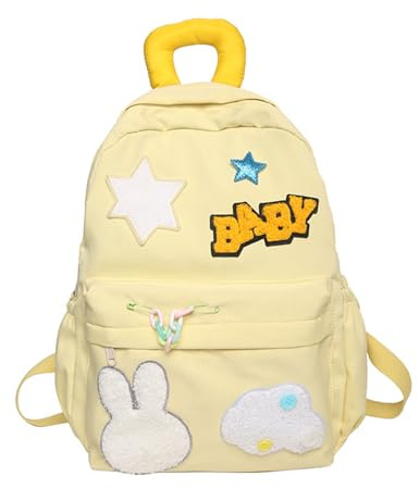 MALSSE Zaino versatile in nylon per giovani grande capacità di archiviazione zaino con tracolla regolabile per libri scolastici per studenti, Giallo, S