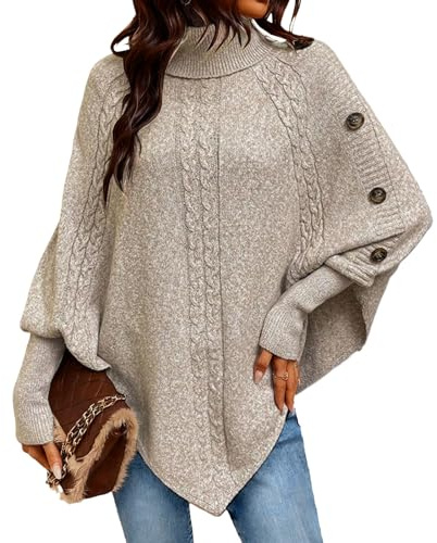 Suéter Tipo Poncho de Cuello Alto para Mujer, otoño/Invierno 2025, Manga Larga, Tejido Grueso, Estilo Capa, Tipo suéter.