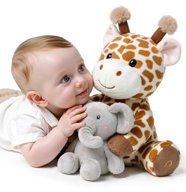 TUMAMA KIDS Interaktivt Gosedjur för Barn med Giraff och Elefant som Pratar och Sjunger, Leksak som Härmar det du Säger, Interaktivt Gungande Elektroniskt Musikleksak i Plysch, Present till Barn