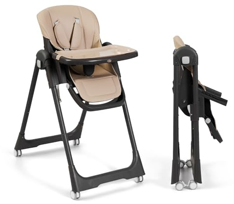 MS BabyWorld – Siège-bébé évolutif Tasty | 7 positions de hauteur et 3 de réclinaison | Plateau amovible et repose-pieds réglable | Portable, pliable, jusqu'à 3 ans (Sable)