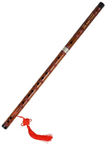 Kisangel Flauta de Bambú Tradicional China en Tono D, Instrumento Musical para Principiantes, Color Rojo Marrón, Ligera y Portátil, Adecuado para Aprendizaje y Estudio de Flauta