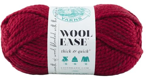 Lion Brand Yarn Wool-Ease Thick & Quick Yarn, Soft and Bulky Yarn for Knitting, Crocheting, and Crafting, 1 Skein, Cranberry