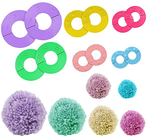 Curtzy Kunststoff Pompom Maker Set (6 Pack) - 6 Größen (2,5, 3,5, 4,5, 5,5, 7 & 9 cm) Puschel Basteln - Wiederverwendbare DIY Pom Pom Maker Fluff Ball Stricken Wolle & Garn Werkzeug