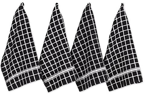 DII Geschirrtücher aus Baumwoll-Frottee, 40,6 x 66 cm, maschinenwaschbar, sehr saugfähig, Schwarz kariert