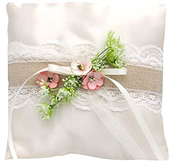 ZauberDeko Ringkissen Creme Rosa Hochzeit Spitze Vintage Blumen Traukissen Ringe