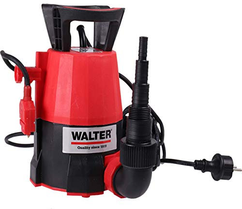 WALTER Klarwasser Tauchpumpe 400 W – 7000 L/h, 7 m Tauchtiefe, Flachsaugend (5 mm) – Schwimmschalter, Adapter-Set, Thermischer Überlastschutz, Gartenbewässerung, Poolentleerung, Wasserpumpe
