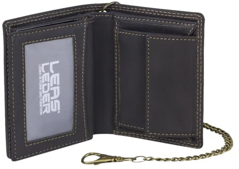 Biker Cartera pequeña con Cadena señores Monedero para señoras Vintage-Style LEAS MCL, Piel auténtica, marrón - Vintage-Collection