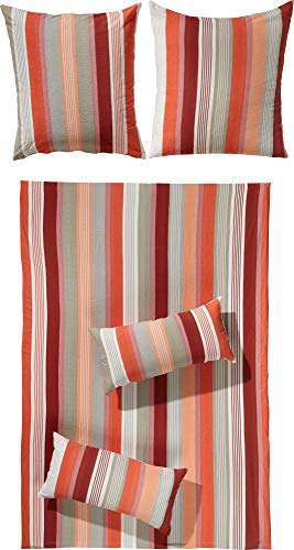 Erwin Müller Bettwäsche, Bettgarnitur Streifen, Seersucker rot Größe 40x80 cm / 135x220 cm - bügelfrei, schnelltrocknend, mit Reißverschluss, temperaturausgleichend