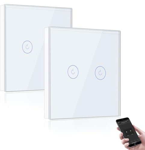 BSEED WiFi väggbrytare, 2 brytare, 2-vägs smart brytare med vit pekskärm, kompatibel med Alexa och Google Home, APP-styrning och timerfunktion, 2-pack, neutralledare krävs