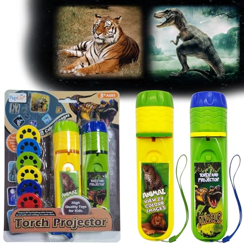 Pup Go Torch and Projector Toy for Kids Age 3+, 2 in 1 Dinosaur & Animal, 6 discs 48 images Educational Learning toys Bedtime Night Light For Boys Girls Children