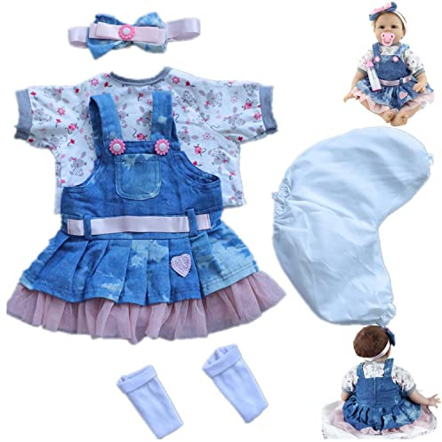 Reborn - Set di 5 pezzi di vestiti per bambola, per neonata, da 17 a 22 pollici, accessori con gonna in denim