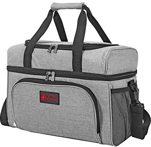 Vinsani 23L Cooler Bag, Insulated Thermal Backpack for Beach Travel Picnic | Dual Compartment, Foldable Leakproof Cooler Bag for Cans, Bottles & Food, Keeps Drinks Cold & Meals Warm