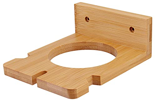 SAUNNIHEN Bambus Fönhalter Wand Ohne Bohren, Haartrockner Halterung Wandmontage, Haartrocknerhalter mit Kabelhalter, Selbstklebende Befestigung oder Bohrbefestigung