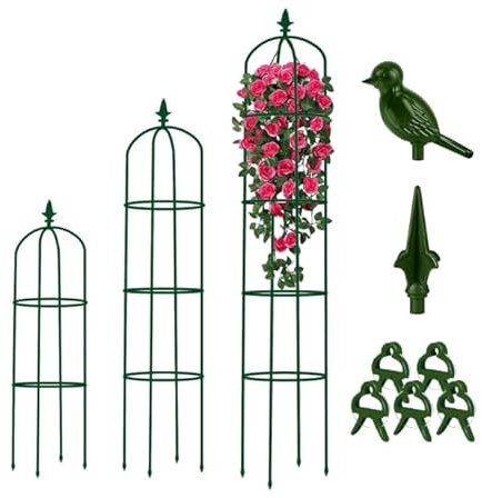 JC HUMMINGBIRD 6Ft. Green Garden Obelisk Trellis for Climbing Plants Support Outdoor, Rust Proof, Heavy Duty, Tomato, Flower, Vegetable (2, Green)