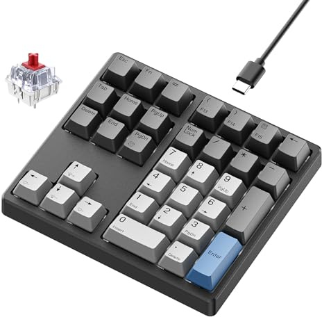 Kisnt Pavé numérique mécanique, pavé numérique remplaçable à chaud avec commutateurs Gateron, clavier USB filaire à 34 touches, clavier numérique rétroéclairé blanc avec touches PBT pour ordinateur