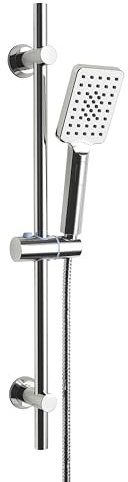Görbach Edelstahl Duschset mit Handbrause, Brausestangeset 70cm Duschstange mit Duschkopfhalterung und Schlauch für Badezimmer Rechteckig Chrom