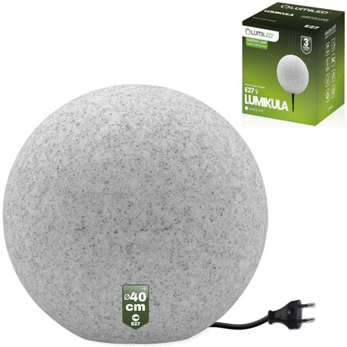 Lumiled Stein Kugelleuchte Außen Außenkugelleuchte Kugellampe Granit Gartenkugel Außenleuchte Kugel Wegeleuchte Lichtkugel wetterfest IP44 E27 Fassung inkl. Anschlusskabel 1,95m Ø 40cm