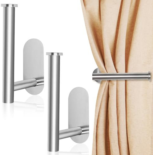 INSPUTOL Raffhalterhaken für Vorhänge, 2 Stück, Metall-Vorhanghalter, Selbstklebende Vorhanghalter, Silber