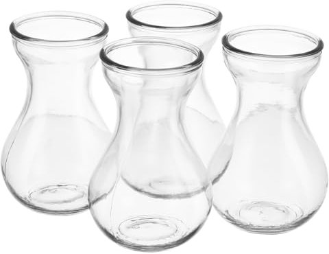 MUSISALY Vase en Verre Transparent Hydroponique pour Bourgeons, Petit Vase à Fleurs Décoratif Fond Plat Stable, Lot De 4, Usage Intérieur Et Extérieur, Centre De Table Bureau