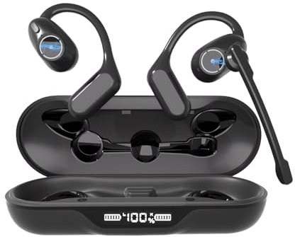 iDIGMALL Auriculares Bluetooth 5.4 con micrófono desmontable, auriculares abiertos con micrófono con cancelación de ruido y silencio para llamadas, auriculares inalámbricos multipunto con funda de