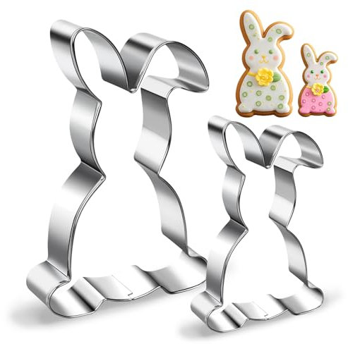 JIAWWAN Formine per Biscotti Coniglio di Pasqua, Stampi Biscotti Coniglio Pasquali, Taglia Biscotti Pasquali, Stampo Biscotti Pasqua, Tagliabiscotti Coniglietto in Acciaio Inossidabile (2 Pezzi)