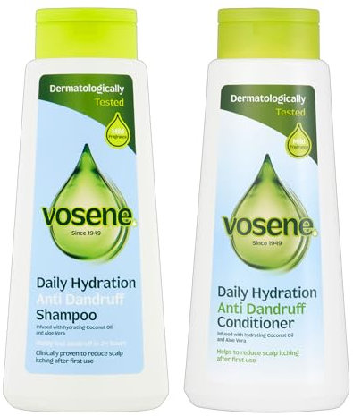 Vosene Daily Hydration Anti-Dandruff Shampoo and Conditioner Set, Infused with Hydrating Coconut Oil and Aloe Vera, Dermatologically Tested | 2 x 500ml