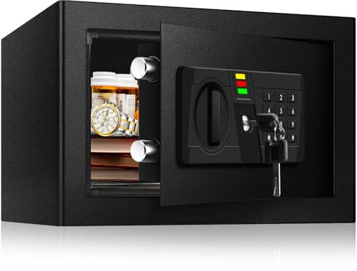AltiKeep Small Steel Security Safe with LED Light Digital Keypad,20L Home Safe Box with Fireproof Bag, Secure Cash, Jewelry, Other Valuables, Money Storage Box For Home, Office, Hotel, 20x31x20cm