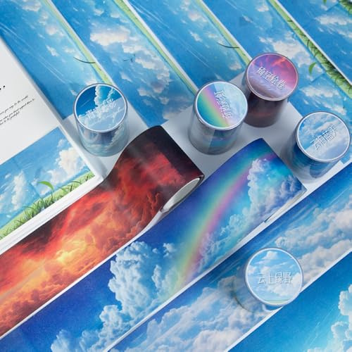 Arpaper Nastro adesivo Washi per scrapbooking, accessori per journaling, adesivi, nastro di mascheratura della serie Nuvole per biglietti fai da te, journaling, album fotografico, calendario (serie