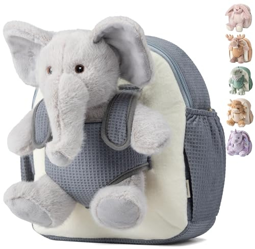Moonkie Hug & Go Zaino Bambino, Zainetto Bambina Elefante, con Giochi Rimovibile, Zainetto Asilo 1 2 3 Anni, Zaini per Bambini, con Cinturine Regolabili, Regali Bambini per Asilo & Viaggio