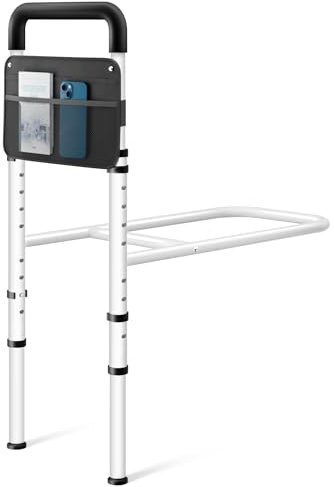Barrière De Lit Adulte Réglable en Hauteur – Barre De Lit pour Personne Âgée avec Poignée Antidérapante Et Poche De Rangement, Aide pour Se Lever du Lit, Prévention des Chutes