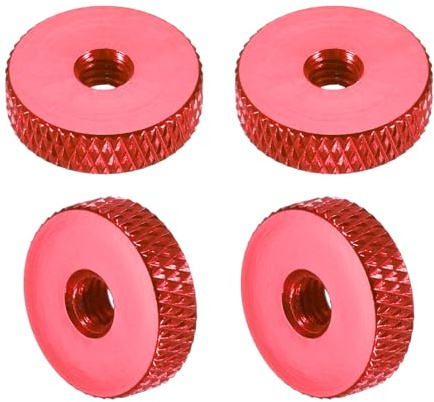 sourcing map 4 Pcs Knurled Thumb Nuts, M4 x 14 mm x 4 mm Female Aluminum Flat Through Hole Lock Adjusting Nuts Handle Knob Fasteners for 3D Printer Parts, Machine, DIY, Wine Red