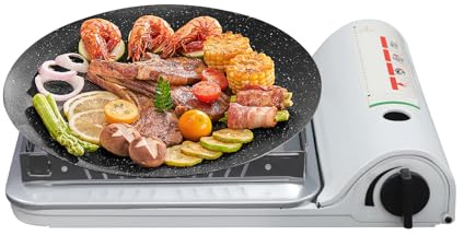 Campingspis gas 3 500 W, bärbar, vit | Piezo Tändning, patronkokare, bordsgrill, för utomhus trädgård picknick camping, lätt kompakt