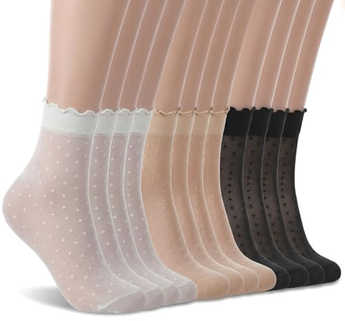 Ouligay 9 par nylonstrumpor kvinnor genomskinliga strumpor dam nylonstrumpor prickar silke fina genomskinliga strumpor, fina strumpor andas sidenstrumpor ankelstrumpor vardagsstrumpor strumpor