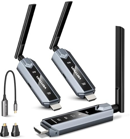 VENTION Trasmettitore e Ricevitore HDMI Wireless 656FT/200M con Schermo LED, fino a 6 RXs, Controllo Termico, Kit Estensore Plug&Play. Decodifica 4K da PC/Proiettore/TV Box a Monitor (1TX+2RX)