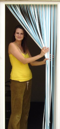 Slat type Door Curtain,Bug Blind,Fly Blind,Strip Blind-SKY BLUE & WHITE - 80cm wide x 200cm drop